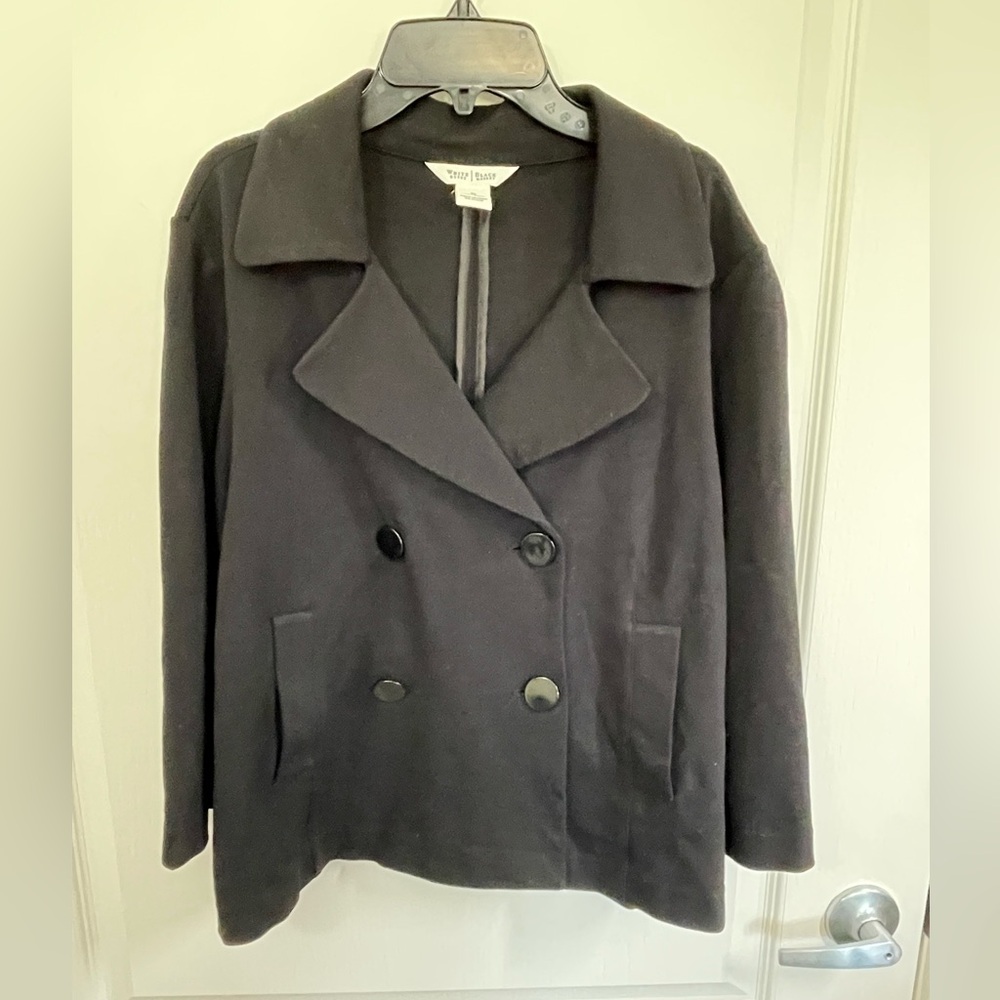 White House Black Market Women's Double Breasted Pea Coat Jacket Black Size 10